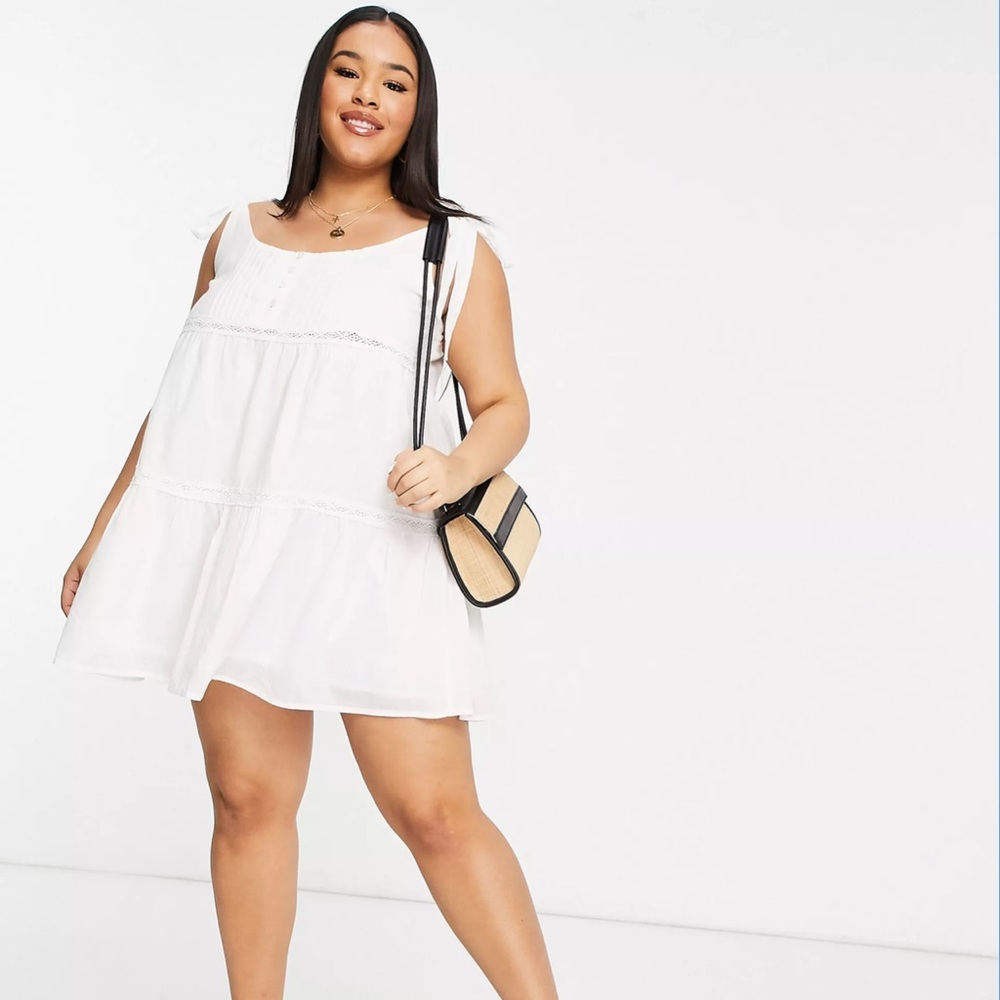 NWOT ASOS DESIGN Curve Tie Shoulder Lace Insert Smock Mini Sundress Size 24